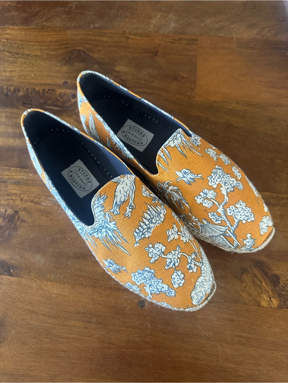 Stubbs & Wooten Gatsby Toile Orange Floral Slip-On Espadrilles size 9‎